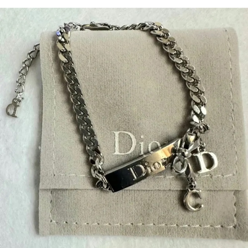🔵 Luxury Jewelry Christian Dior Signature Silver Plated Chain Link Bracelet